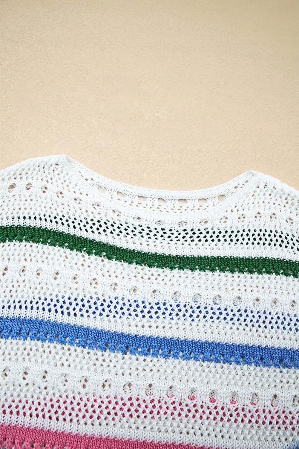 Premium White Color Block Striped Pointelle Knit Sweater Dear-Lover Dropshipping